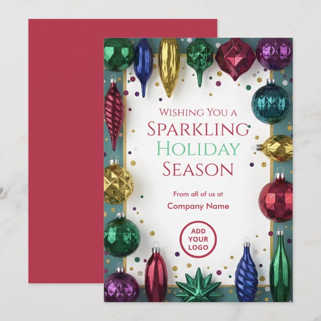 Cartes Pour Fêtes Annuelles Retro Glass-Ornament Luxe | Business Greetings (Devant / Derrière)
