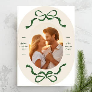 Cartes Pour Fêtes Annuelles Retro Green Bows Oval Arche photo Noël