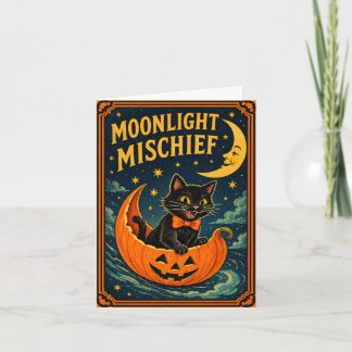 Cartes Pour Fêtes Annuelles Rétro Halloween Chat Noir & Lune 