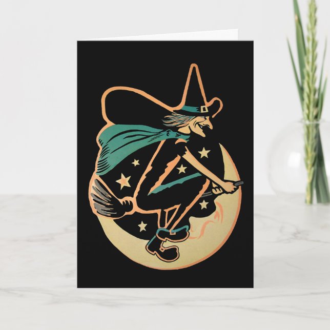Cartes Pour Fêtes Annuelles Retro Halloween Witch Card (Devant)