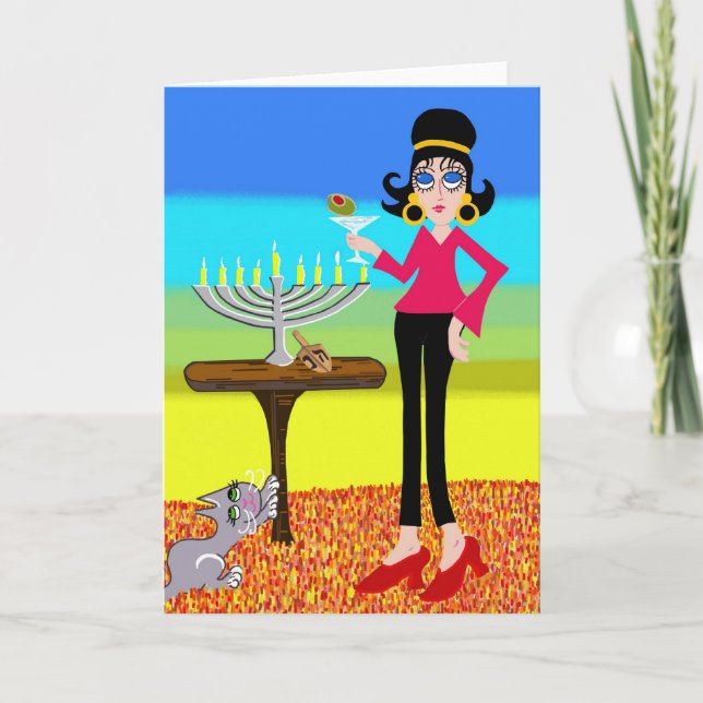 Cartes Pour Fêtes Annuelles Rétro Hanoukka et un Martini (Devant)