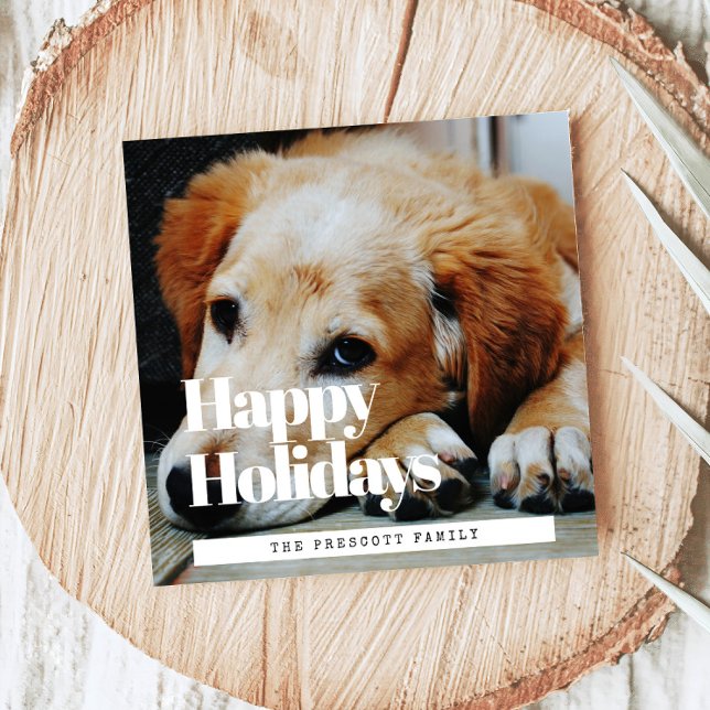 Cartes Pour Fêtes Annuelles Retro Happy Holidays Carré Family Photo (Créateur téléchargé)