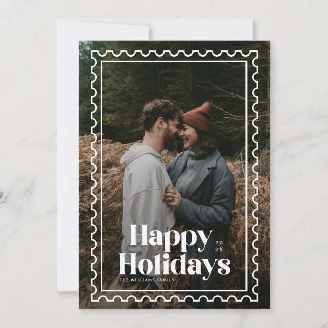 Cartes Pour Fêtes Annuelles Retro Happy Holidays Famille Timbre Photo (Devant)