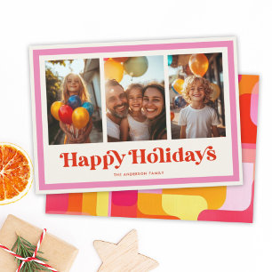 Cartes Pour Fêtes Annuelles Retro Happy Holidays Pink Rainbow Frame 3 Photo
