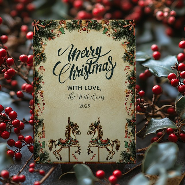 Cartes Pour Fêtes Annuelles Retro Holiday Cheval Rocse Noël (Créateur téléchargé)