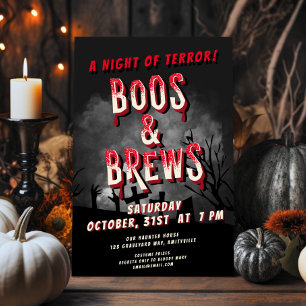 Cartes Pour Fêtes Annuelles Retro Horror Boos & Brews Halloween Party