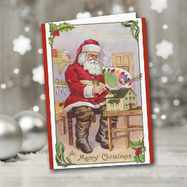 Cartes Pour Fêtes Annuelles Retro Image Père Noël Peinture Dollhouse Noël