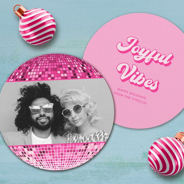 Cartes Pour Fêtes Annuelles Retro Joyeuses Vibes Disco Ball Noël Photo (Créateur téléchargé)