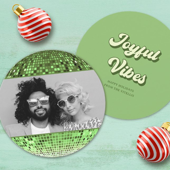 Cartes Pour Fêtes Annuelles Retro Joyeuses Vibes Disco Ball Noël Photo (Créateur téléchargé)