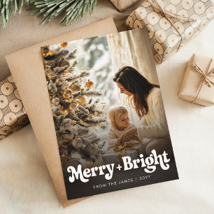 Cartes Pour Fêtes Annuelles Retro Joyeux et brillant Photo de Noël Vertical