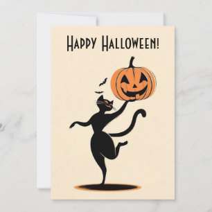 Cartes Pour Fêtes Annuelles Retro Joyeux Halloween Danse Chat Noir Citrouille