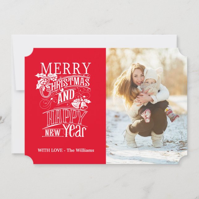 Cartes Pour Fêtes Annuelles Retro Joyeux Noël et Bonne Année (Devant)