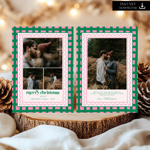 Cartes Pour Fêtes Annuelles Retro Joyeux Noël Plaid famille Photo Holiday