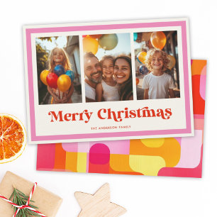 Cartes Pour Fêtes Annuelles Retro Joyeux Noël rose arc-en-ciel encadré 3 Photo