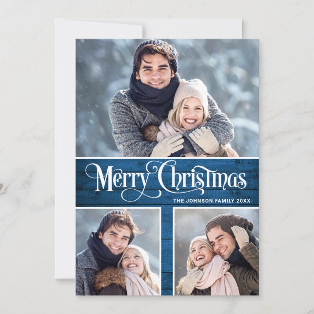 Cartes Pour Fêtes Annuelles Retro Joyeux Noël Rustique 3 PHOTO Salutation (Devant)