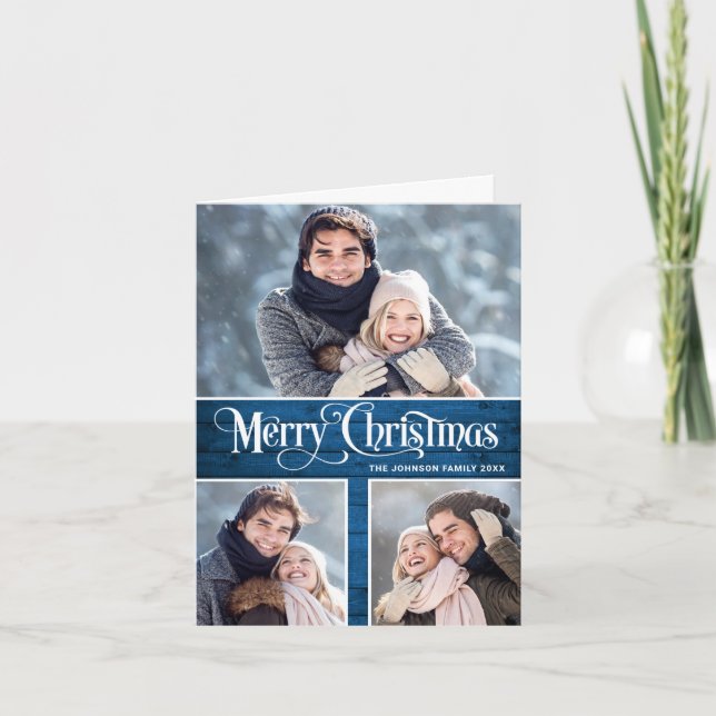 Cartes Pour Fêtes Annuelles Retro Joyeux Noël Rustique 3 PHOTO Salutation (Devant)