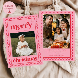 Cartes Pour Fêtes Annuelles Retro Joyeux Noël Timbre Photo Famille Vacances