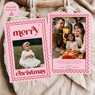 Cartes Pour Fêtes Annuelles Retro Joyeux Noël Timbre Photo Famille Vacances