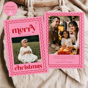 Cartes Pour Fêtes Annuelles Retro Joyeux Noël Timbre Photo Famille Vacances