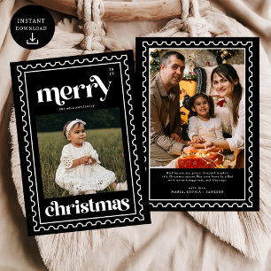 Cartes Pour Fêtes Annuelles Retro Joyeux Noël Timbre Photo Famille Vacances