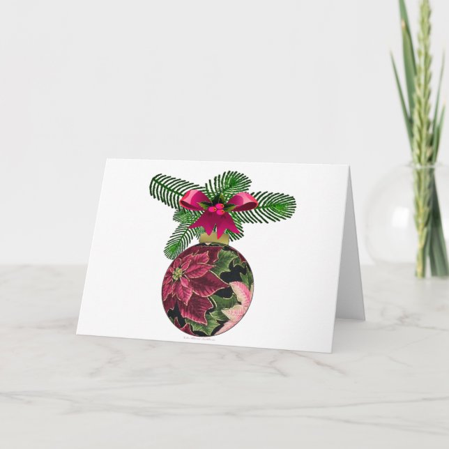 Cartes Pour Fêtes Annuelles Retro les années 50 Poinsettia Ornement Bourgogne (Devant)