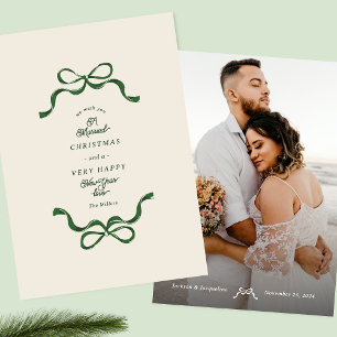 Cartes Pour Fêtes Annuelles Retro Married Bows Creme & Green Photo