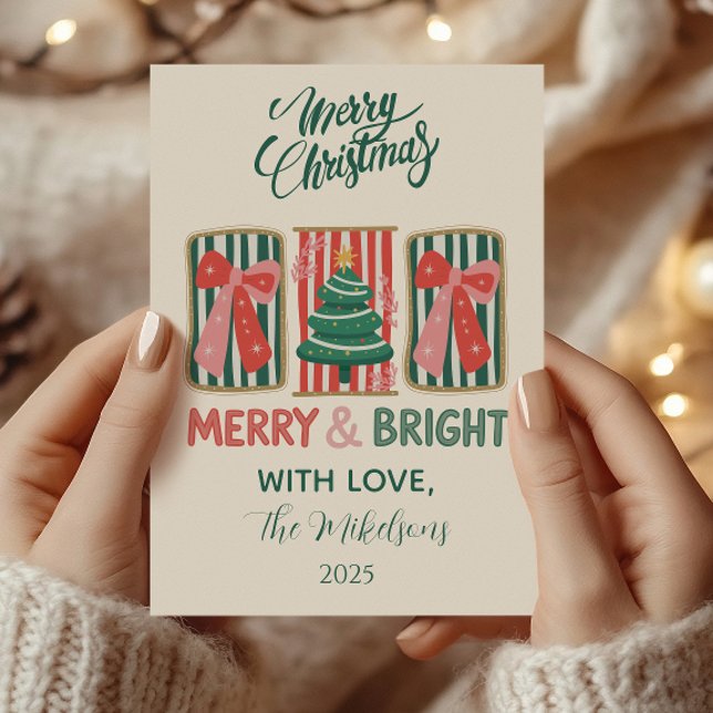Cartes Pour Fêtes Annuelles Retro Merry & Bright Christmas (Créateur téléchargé)