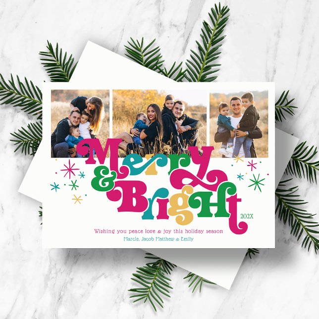 Cartes Pour Fêtes Annuelles Retro Merry & Bright Photo Holiday Card (Créateur téléchargé)