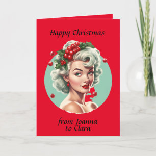 Cartes Pour Fêtes Annuelles Retro Noël 1950 pin-up fille - baies sèches