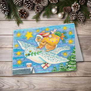 Cartes Pour Fêtes Annuelles Rétro Noël de lapin de Père Noël
