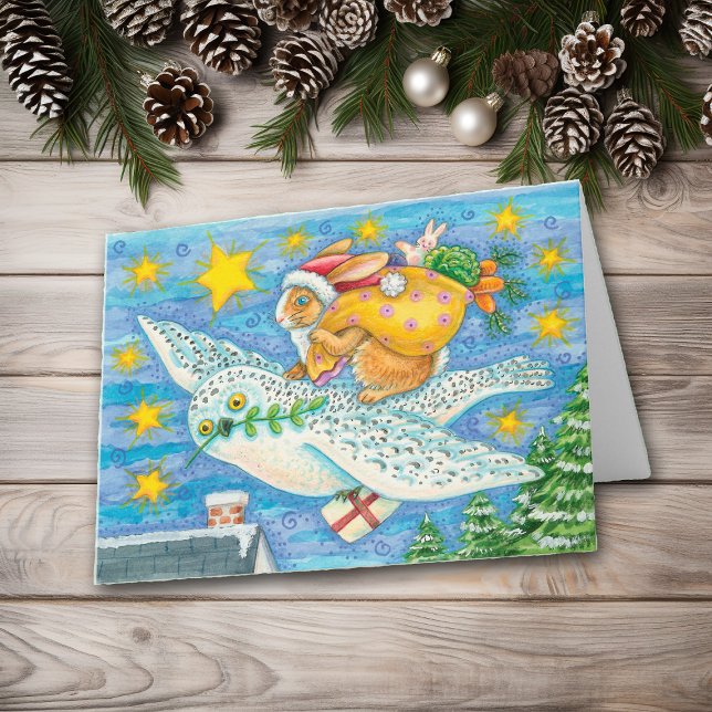 Cartes Pour Fêtes Annuelles Rétro Noël de lapin de Père Noël (Créateur téléchargé)