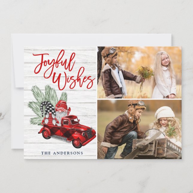Cartes Pour Fêtes Annuelles Retro Noël Joyeux voeux Camion Rouge 2 PHOTO (Devant)