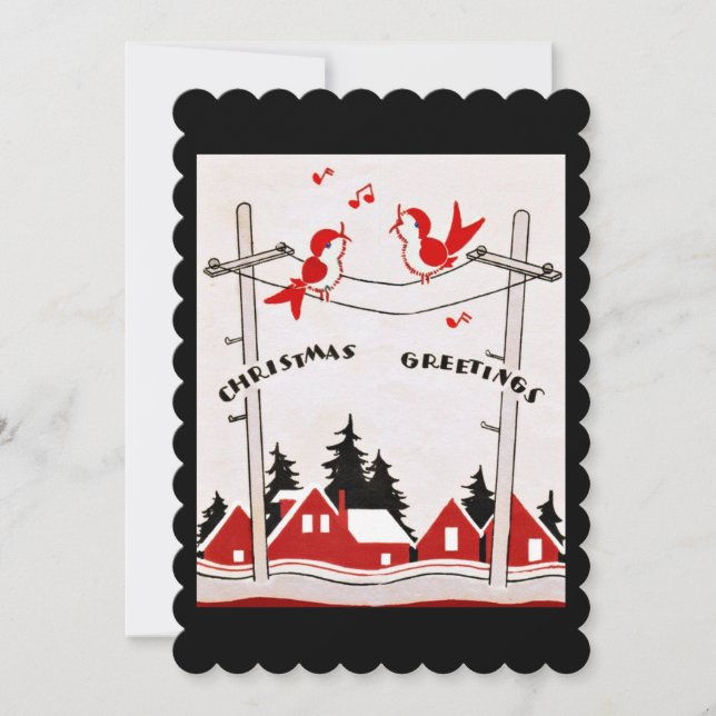 Cartes Pour Fêtes Annuelles Retro Noël Oiseaux voeux de Noël (Devant)