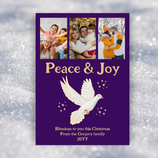 Cartes Pour Fêtes Annuelles Retro Noël Paix Joie Dove Purple Gold Photo
