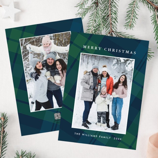 Cartes Pour Fêtes Annuelles Retro Noël Plaid 2 Photo Grey (Créateur téléchargé)