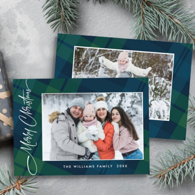 Cartes Pour Fêtes Annuelles Retro Noël Plaid 2 Photo Grey (Créateur téléchargé)