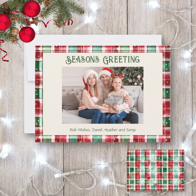 Cartes Pour Fêtes Annuelles Retro Noël rouge et vert Plaid Family Photo (Créateur téléchargé)