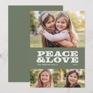 Cartes Pour Fêtes Annuelles Rétro paix et amour vert trois photo
