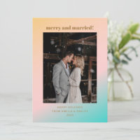 Retro Pastel Gradient Joyeux Marié Mariage Photo