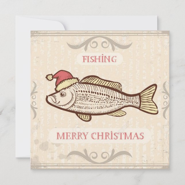 Cartes Pour Fêtes Annuelles Retro Pêche Poisson De Noël À Santa Hat (Devant)