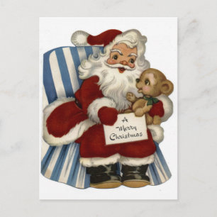 Cartes Pour Fêtes Annuelles "Rétro Père Noël avec Noël d'ours de nounours"
