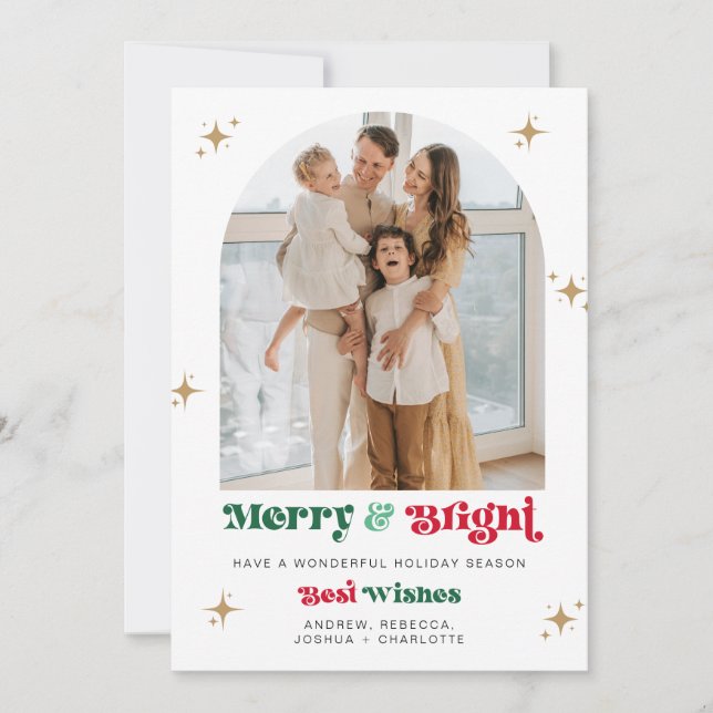 Cartes Pour Fêtes Annuelles Retro Photo de vacances Joyeux et lumineux Noël (Devant)
