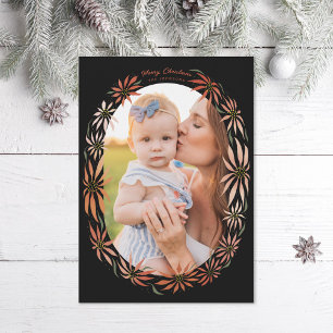 Cartes Pour Fêtes Annuelles Retro Poinsettia Oval Frame Photo