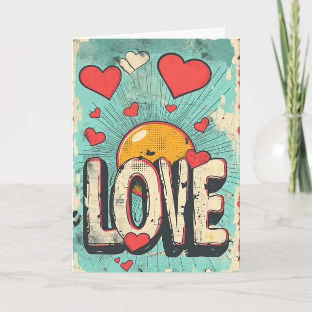 Cartes Pour Fêtes Annuelles Retro Pop Love (Devant)