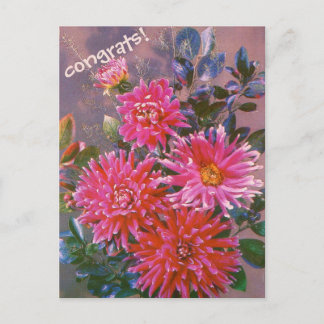 Cartes Pour Fêtes Annuelles Retro postcard bouquet of pink georgines