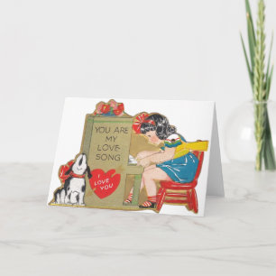 Cartes Pour Fêtes Annuelles Retro Puppy Love Song Valentine's Day Card