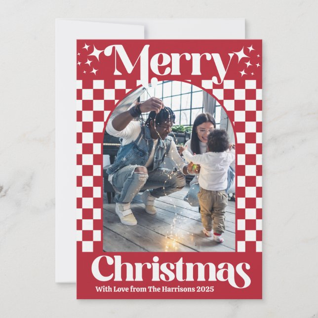 Cartes Pour Fêtes Annuelles Retro Red Checkerboard Christmas Flat Card (Devant)