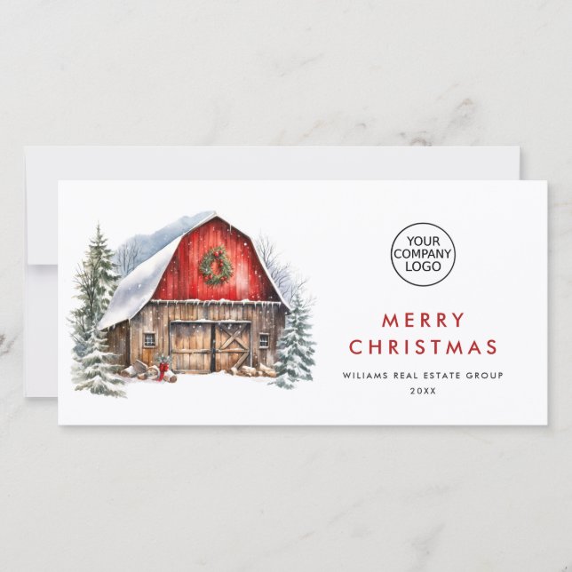 Cartes Pour Fêtes Annuelles Retro Red Farm Grange Noël Entreprise (Devant)