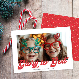 Cartes Pour Fêtes Annuelles Retro Red Script Glory To God One Photo Christmas 