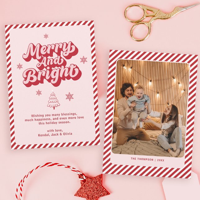 Cartes Pour Fêtes Annuelles Retro rose moderne Joyeux et Noël lumineux (Créateur téléchargé)